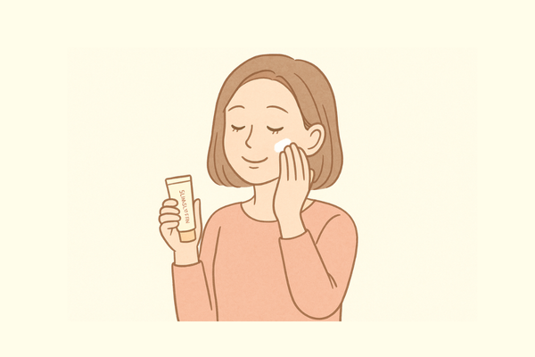 日焼け止めを顔に塗る女性