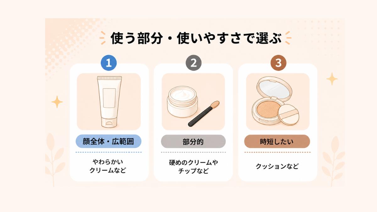 使う部分・使いやすさで選ぶ（クリーム、チップ、パレット）