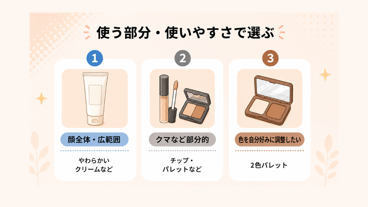 使う部分・使いやすさで選ぶ(クリーム、チップ、パレット)